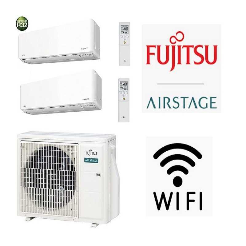 GARANZIA ITALIA ULTIMA VERSIONE Condizionatore R32 Fujitsu Dual Split 9000 + 9000 AOEG18KBCA2  + 2x ASEH09KMCG wifi integrato